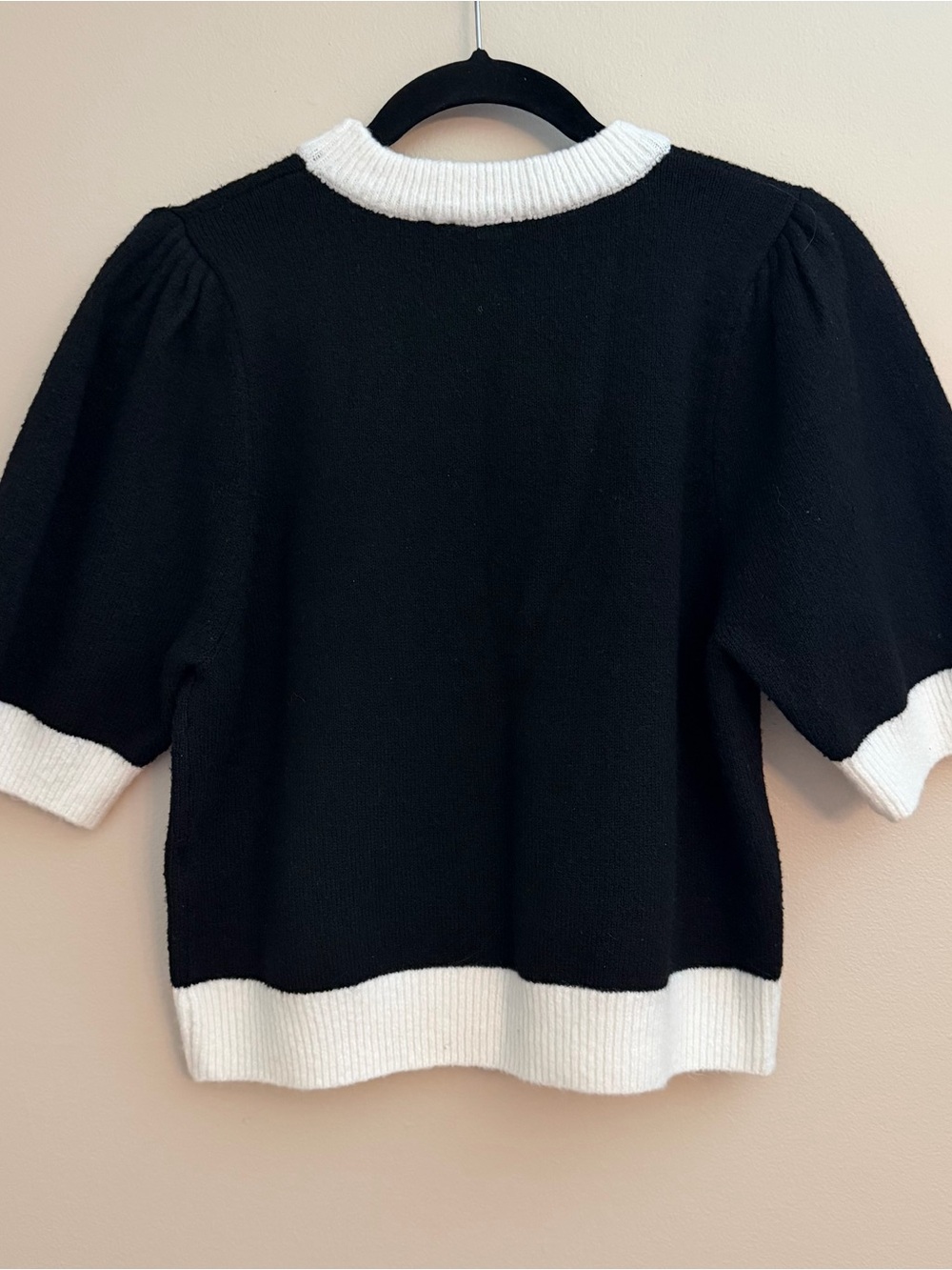 THML Black Drew Top Sweater | Puff Sleeve Contrast Trim | Size M - Picture 3 of 8